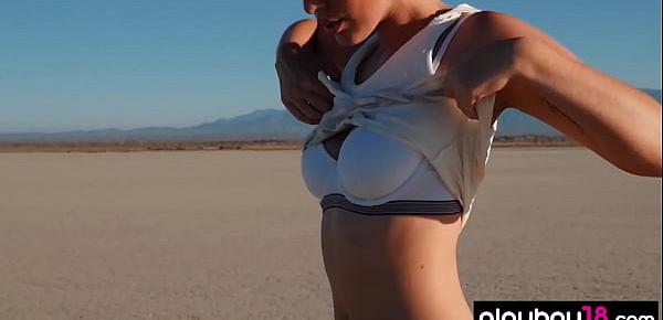  Big boobed beauty Willa Prescott gets to pose naked in the desert outdoor